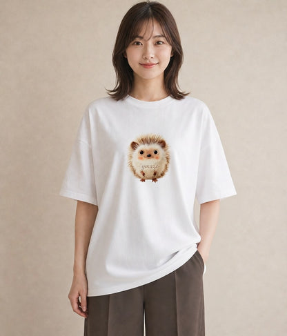 半袖Tシャツ レディース ハリネズミ ペット 動物 イラスト ニュアンス 女性 旅行用 白T