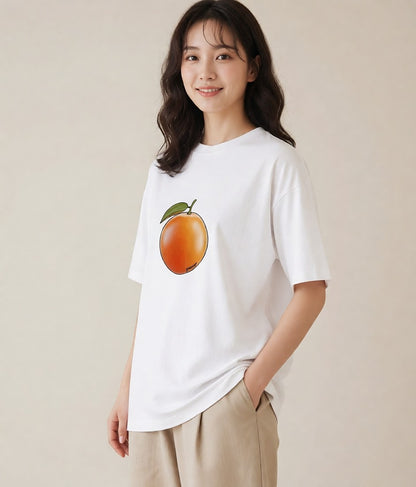 Tシャツ レディース みかん 食べ物 フード イラスト ニュアンス クリスマス 旅行 白T
