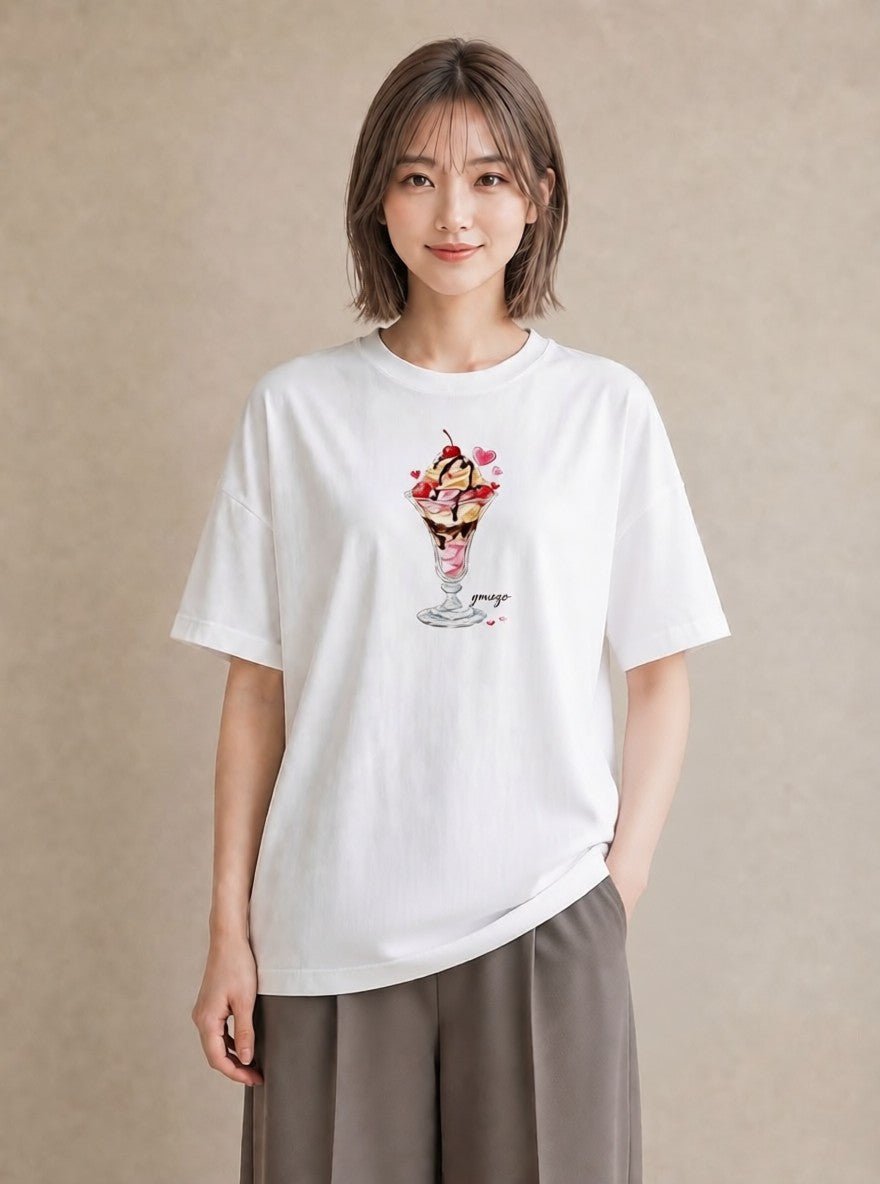 デザインTシャツ レディース ソフトクリーム 食べ物 フード イラスト きれいめ ルームウェア ギフト 白T