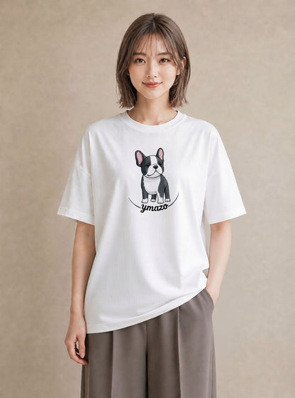 デザインTシャツ レディース 子犬 犬 いぬ イラスト フェミニン 誕生日プレゼント 綿100 白T