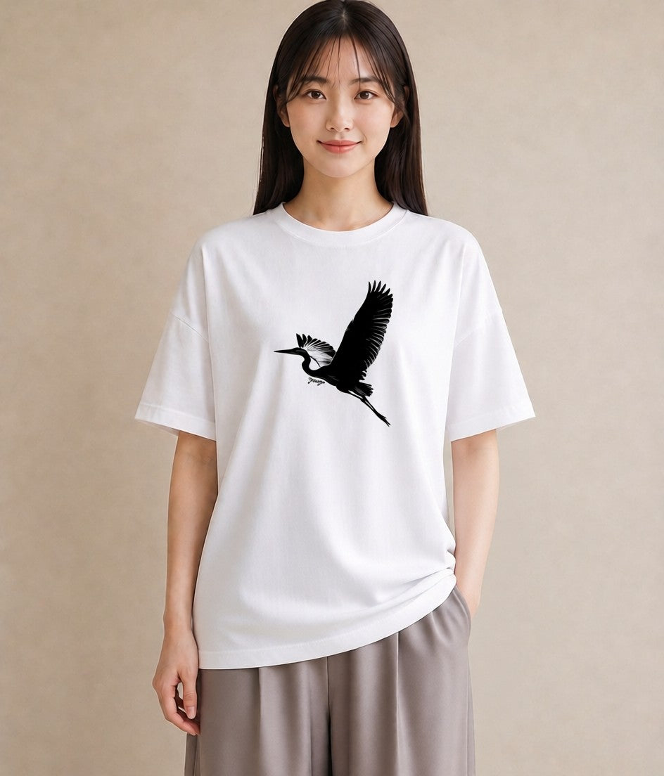 グラフィックTシャツ レディース 折り鶴 折り紙 ナチュラル アンティーク イラスト ラフカジュアル 秋コーデ おしゃれギフト 白T