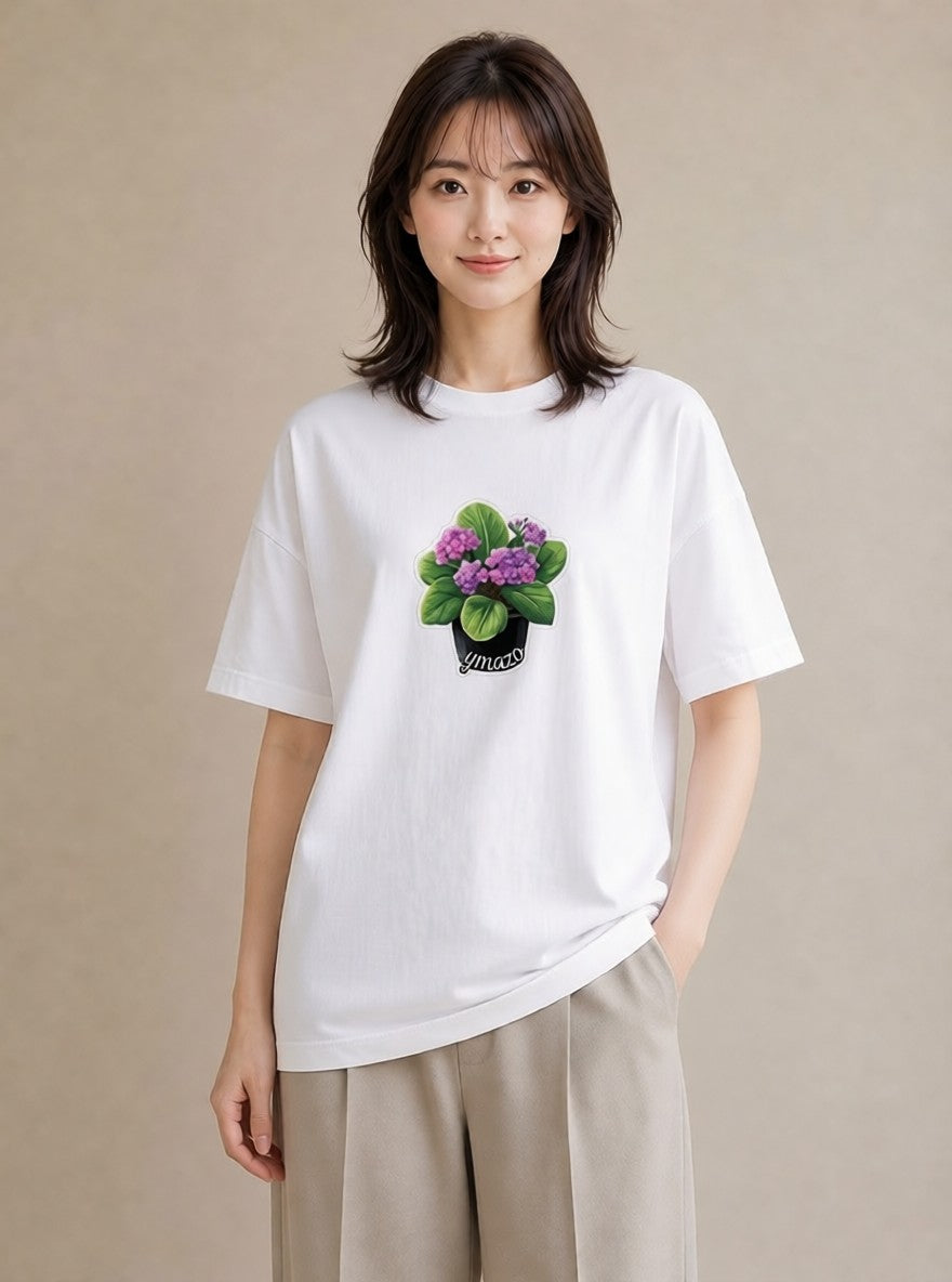Tシャツ レディース パンジー 花 花柄 イラスト 普段使い お出かけ 普段着 白T