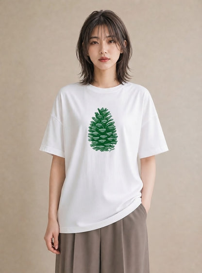 半袖Tシャツ レディース 松ぼっくり 植物 ボタニカル イラスト 抜け感 親子 20代 白T