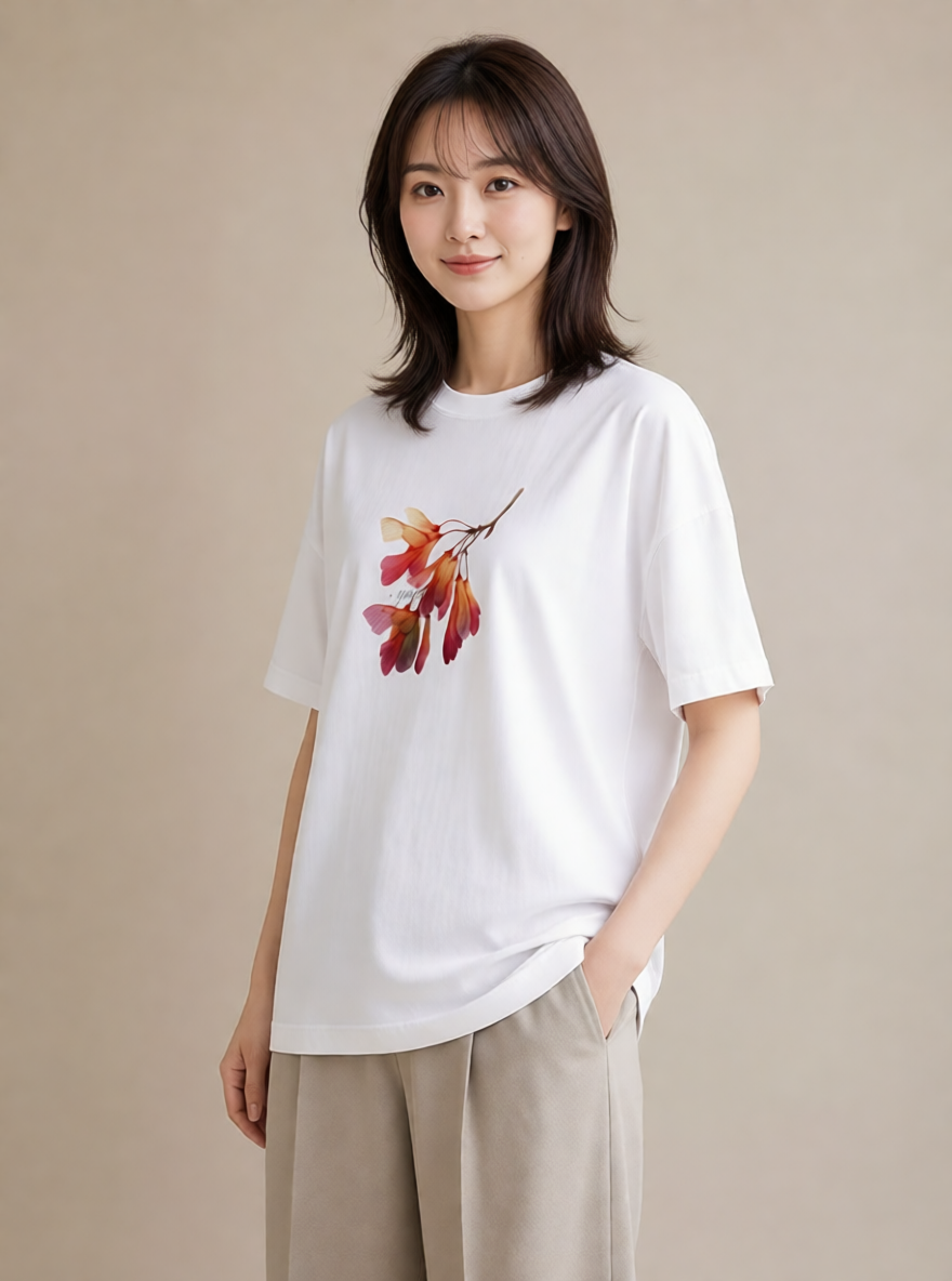 Tシャツ レディース 彼岸花 花 花柄 イラスト 上品 通学 誕生日プレゼント 白T