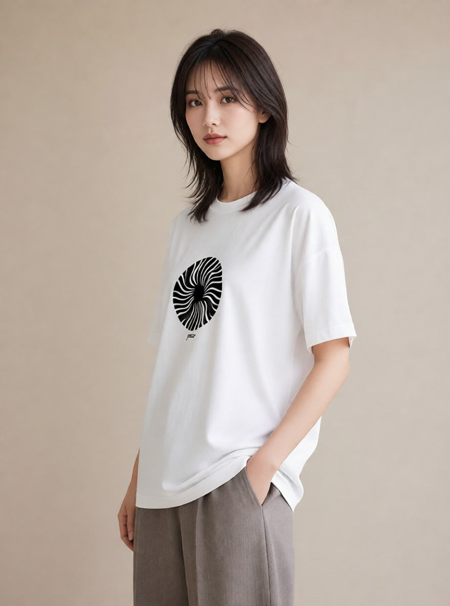 プリントTシャツ レディース 扇子 そよ風 ナチュラル アンティーク イラスト お洒落 カジュアルコーデ 買い物 白T