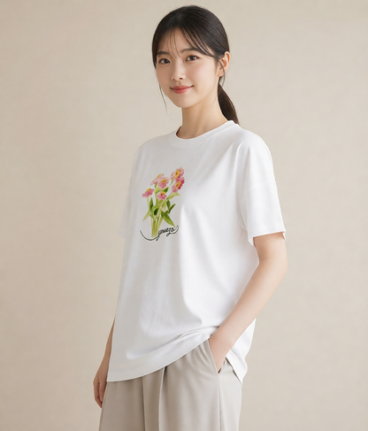 半袖Tシャツ レディース クローバー 四つ葉 花 花柄 イラスト フェミニン 姉妹 送別ギフト 白T