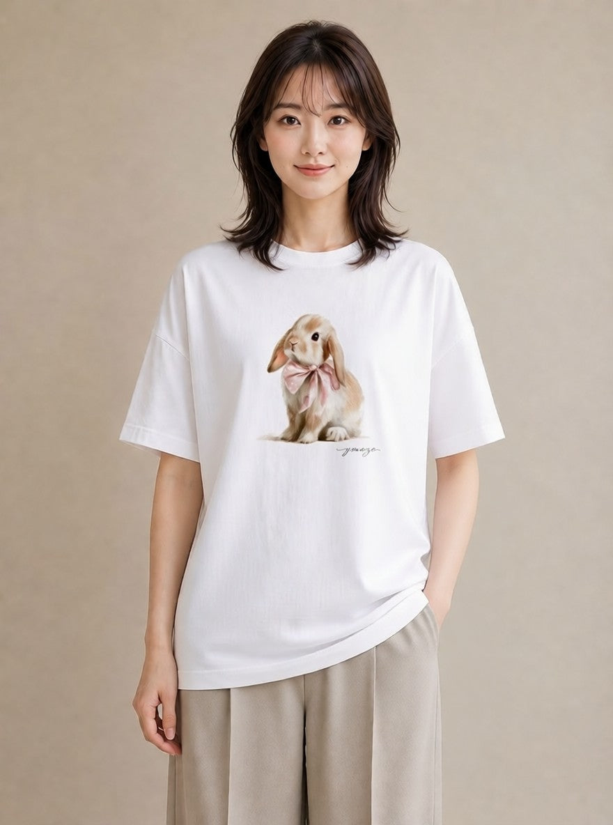 Tシャツ レディース ミニうさぎ ペット 動物 イラスト 普段使い 敬老の日 ホワイトデー 白T