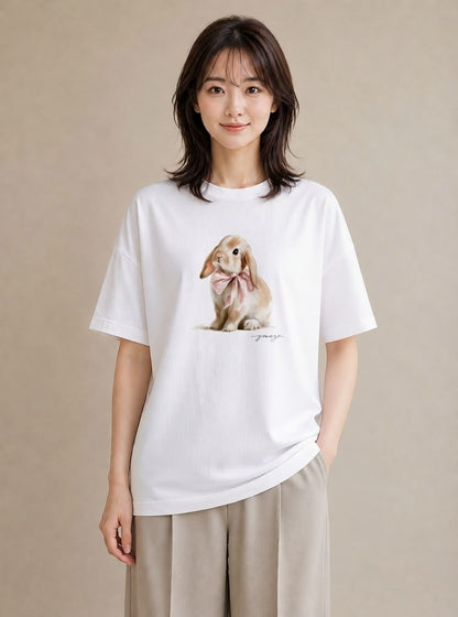 Tシャツ レディース ミニうさぎ ペット 動物 イラスト 普段使い 敬老の日 ホワイトデー 白T