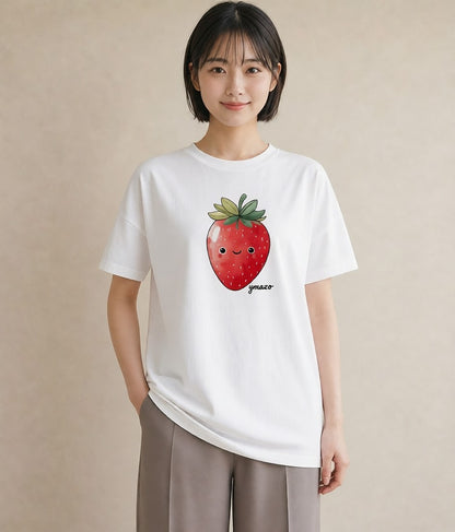 グラフィックTシャツ レディース いちご 苺 ストロベリー 食べ物 フード イラスト ポップ 春コーデ 姉妹 白T