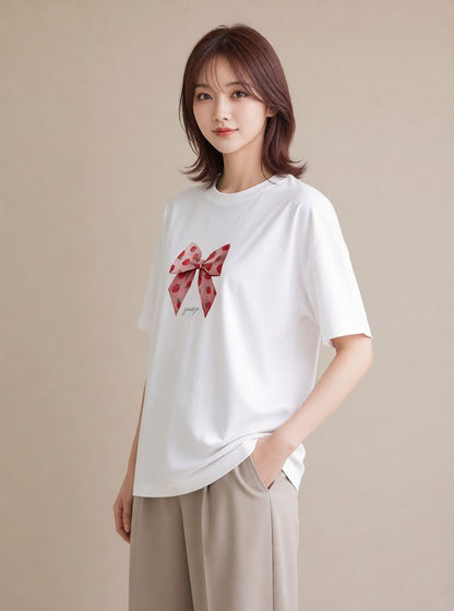 半袖Tシャツ レディース ショートケーキ 食べ物 フード イラスト 普段使い お揃い 親子 白T