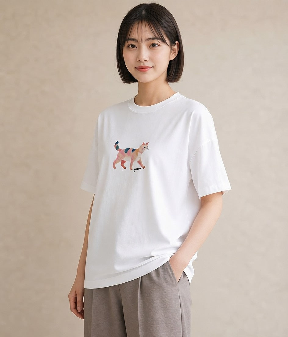 半袖Tシャツ レディース アメリカンショートヘア 猫 ねこ イラスト ヴィンテージ風 送別ギフト 通勤 白T