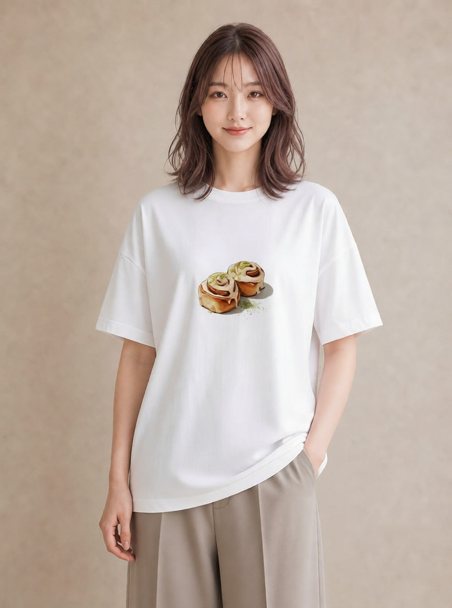 半袖Tシャツ レディース あんみつ 食べ物 フード イラスト ニュアンス 自分用 ルームウェア 白T