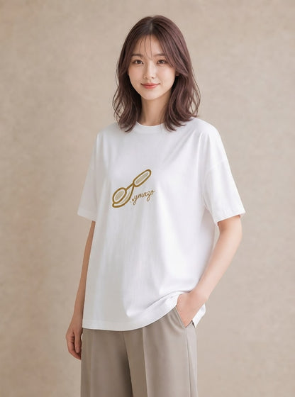 Tシャツ レディース パールピアス アクセサリー ナチュラル アンティーク イラスト モード ミセス 春コーデ 白T
