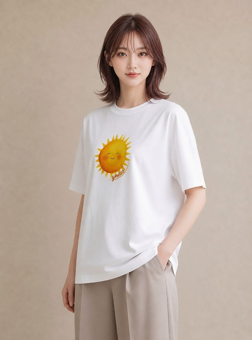 グラフィックTシャツ レディース 太陽 星空 宇宙 イラスト 可愛い ミセス 春コーデ 白T