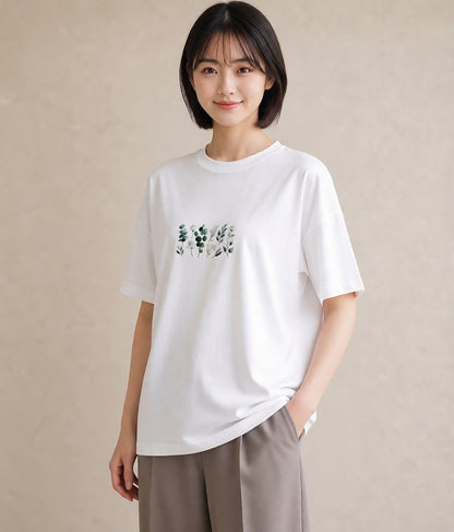 デザインTシャツ レディース ユーカリ 植物 ボタニカル イラスト 淡色 綿100 デート 白T