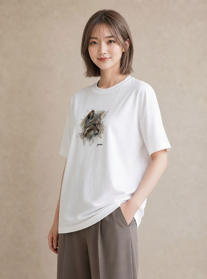 グラフィックTシャツ レディース ぶち猫 猫 ねこ イラスト アート風 クリスマス 旅行 白T
