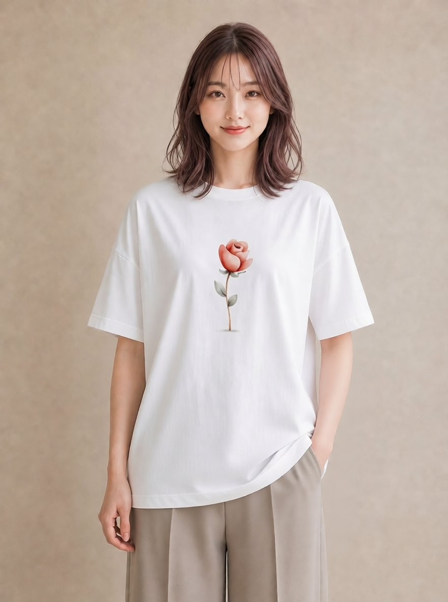 プリントTシャツ レディース バラ 薔薇 ローズ 花 花柄 イラスト ニュアンス 公園 ママ 白T