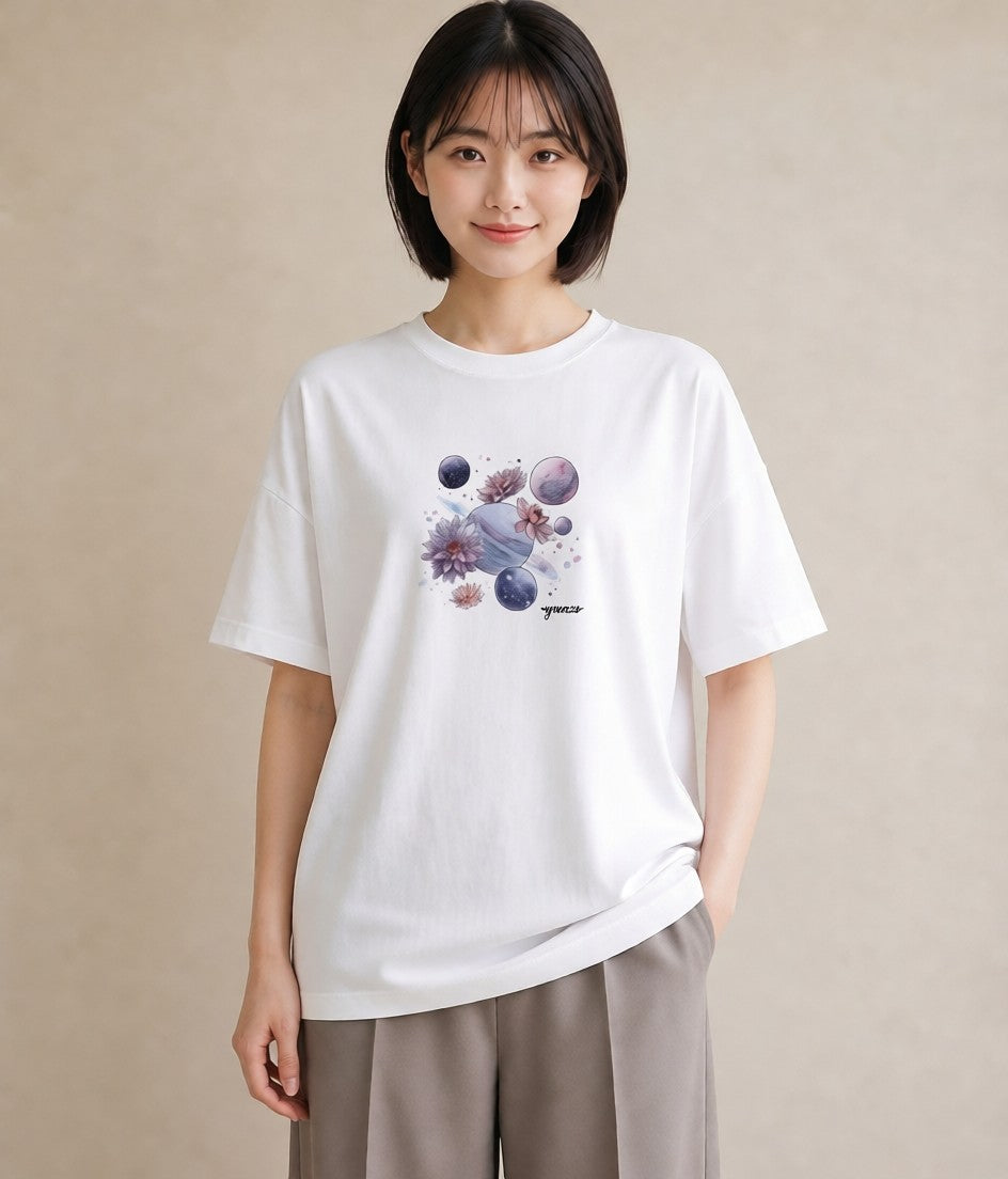 グラフィックTシャツ レディース 双子座 星空 宇宙 イラスト ナチュラル 自分用 ルームウェア 白T