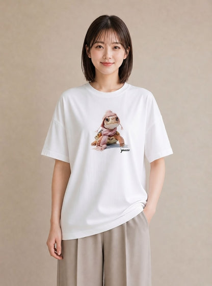 半袖Tシャツ レディース ゼニガメ ペット 動物 イラスト ラフ 20代 カジュアルコーデ 白T