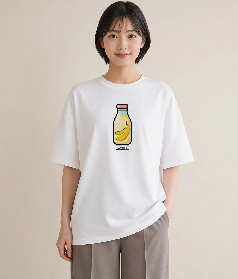 プリントTシャツ レディース バナナ 食べ物 フード イラスト 抜け感 ミセス 春コーデ 白T