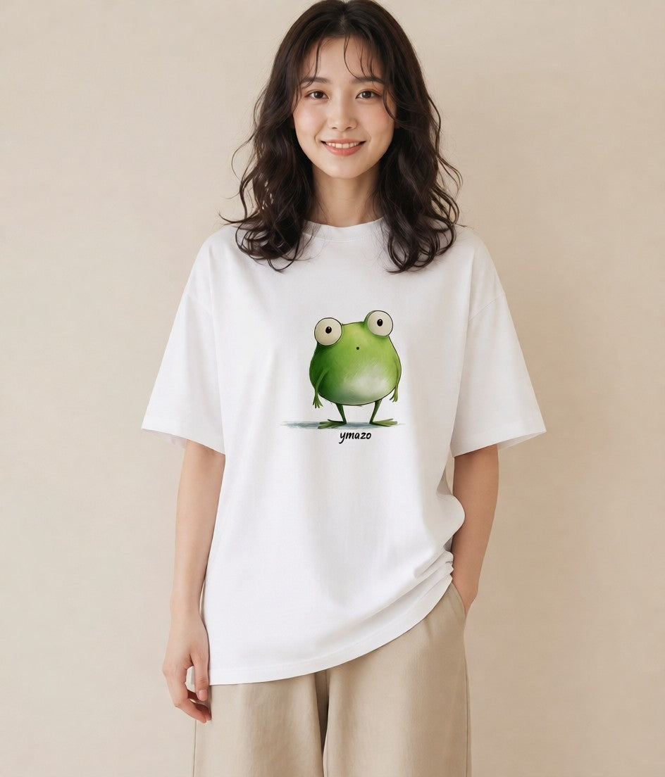 プリントTシャツ レディース カエル ペット 動物 イラスト きれいめカジュアル お揃い 親子 白T
