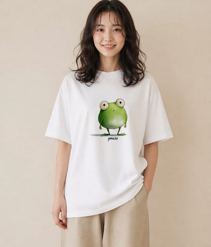 プリントTシャツ レディース カエル ペット 動物 イラスト きれいめカジュアル お揃い 親子 白T