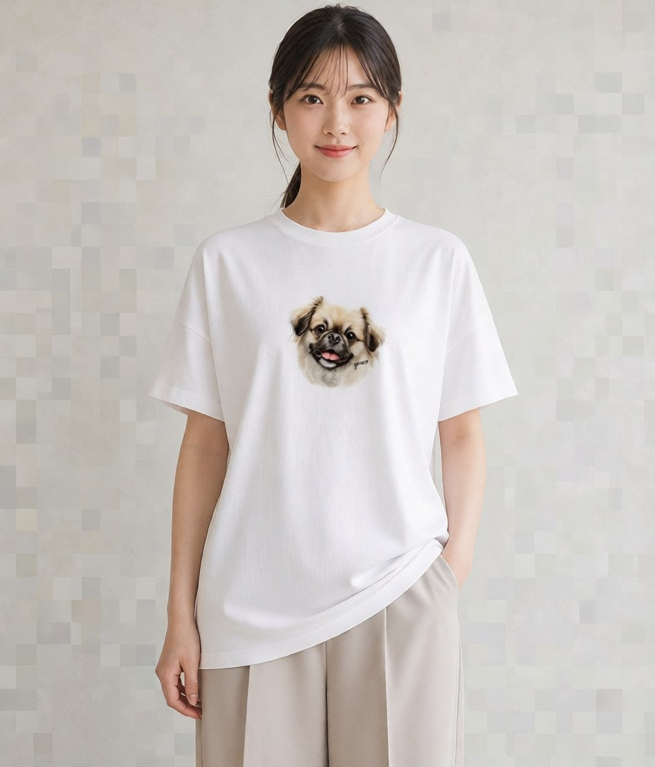 デザインTシャツ レディース 狆 犬 いぬ イラスト 淡色 週末コーデ 敬老の日 白T