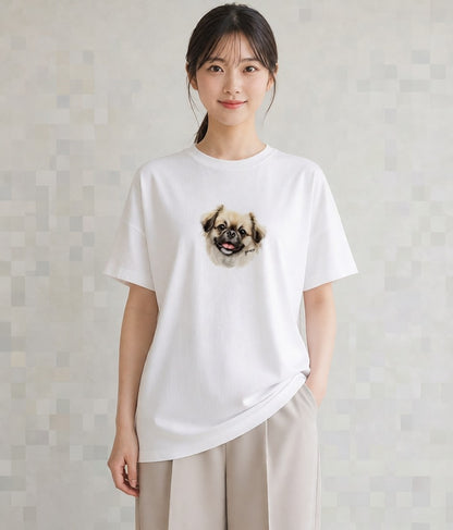 デザインTシャツ レディース 狆 犬 いぬ イラスト 淡色 週末コーデ 敬老の日 白T
