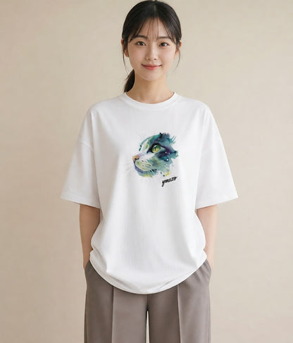 Tシャツ レディース 猫好き 猫 ねこ イラスト こなれ感 女子会 お揃い 白T