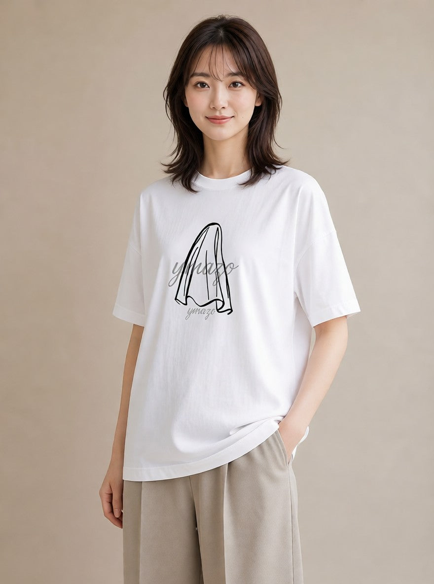半袖Tシャツ レディース パールピアス アクセサリー ナチュラル アンティーク イラスト ゆるコーデ 送別ギフト 通勤 白T