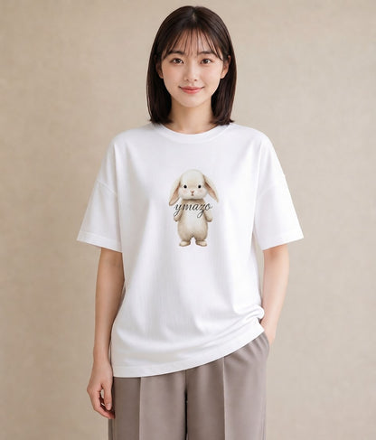 半袖Tシャツ レディース ライオンラビット ペット 動物 イラスト ヴィンテージ風 ミセス 春コーデ 白T