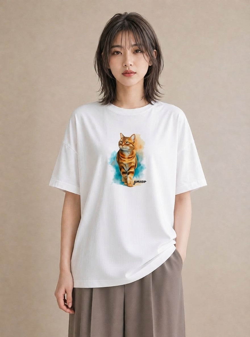 半袖Tシャツ レディース スフィンクス 猫 ねこ イラスト ポップ 春服 ミセス 白T