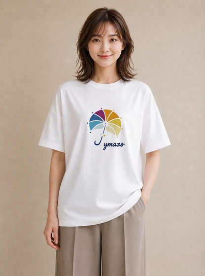 デザインTシャツ レディース 傘 水たまり 雨 ナチュラル アンティーク イラスト ボタニカル お出かけ 普段着 白T
