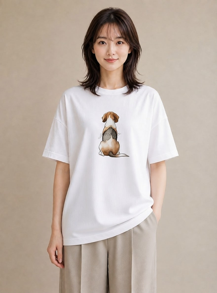 半袖Tシャツ レディース ビーグル 犬 いぬ イラスト ニュアンス 週末コーデ 敬老の日 白T