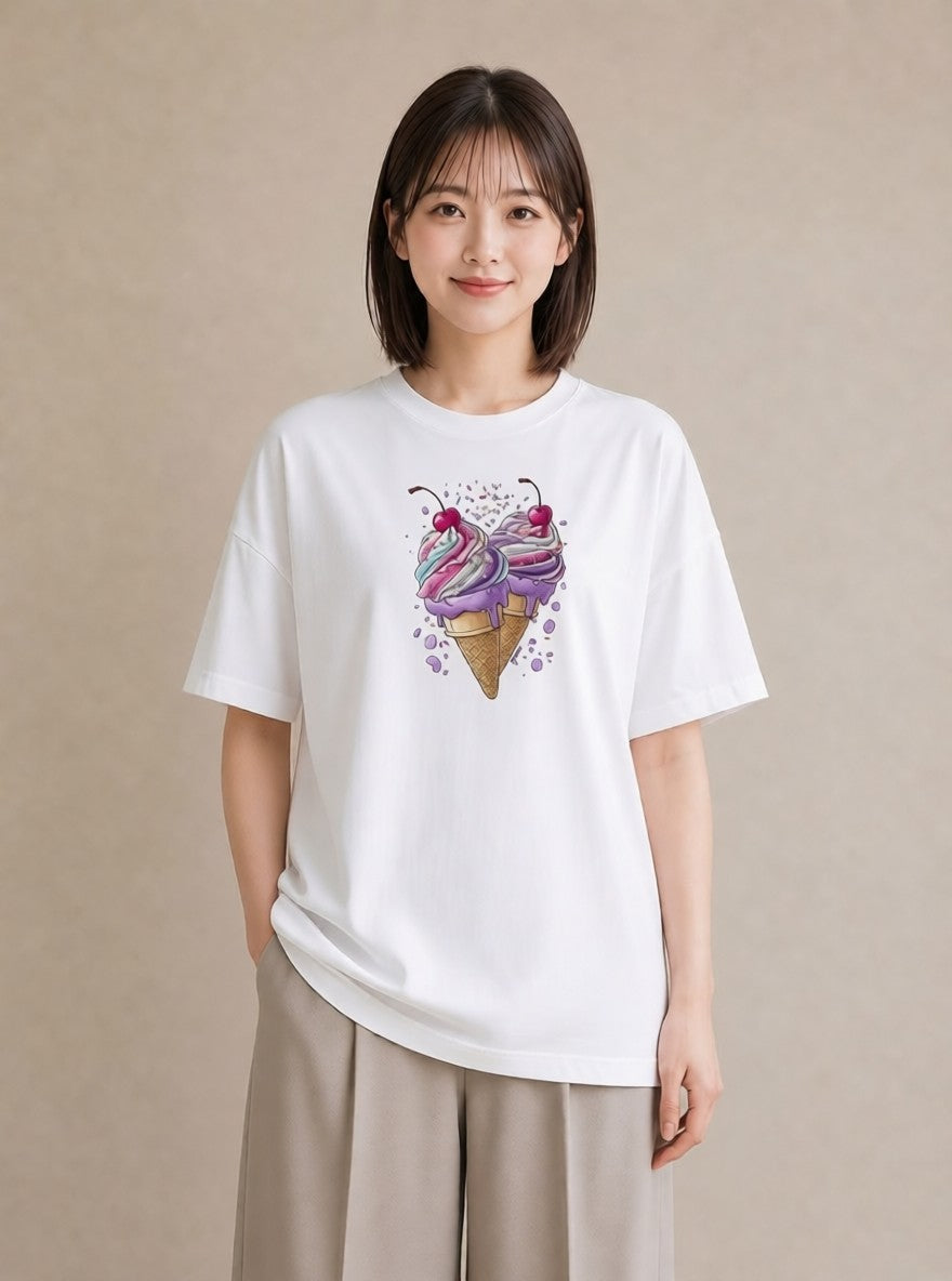 プリントTシャツ レディース キャンディ 食べ物 フード イラスト シック 休日 ペアコーデ 白T