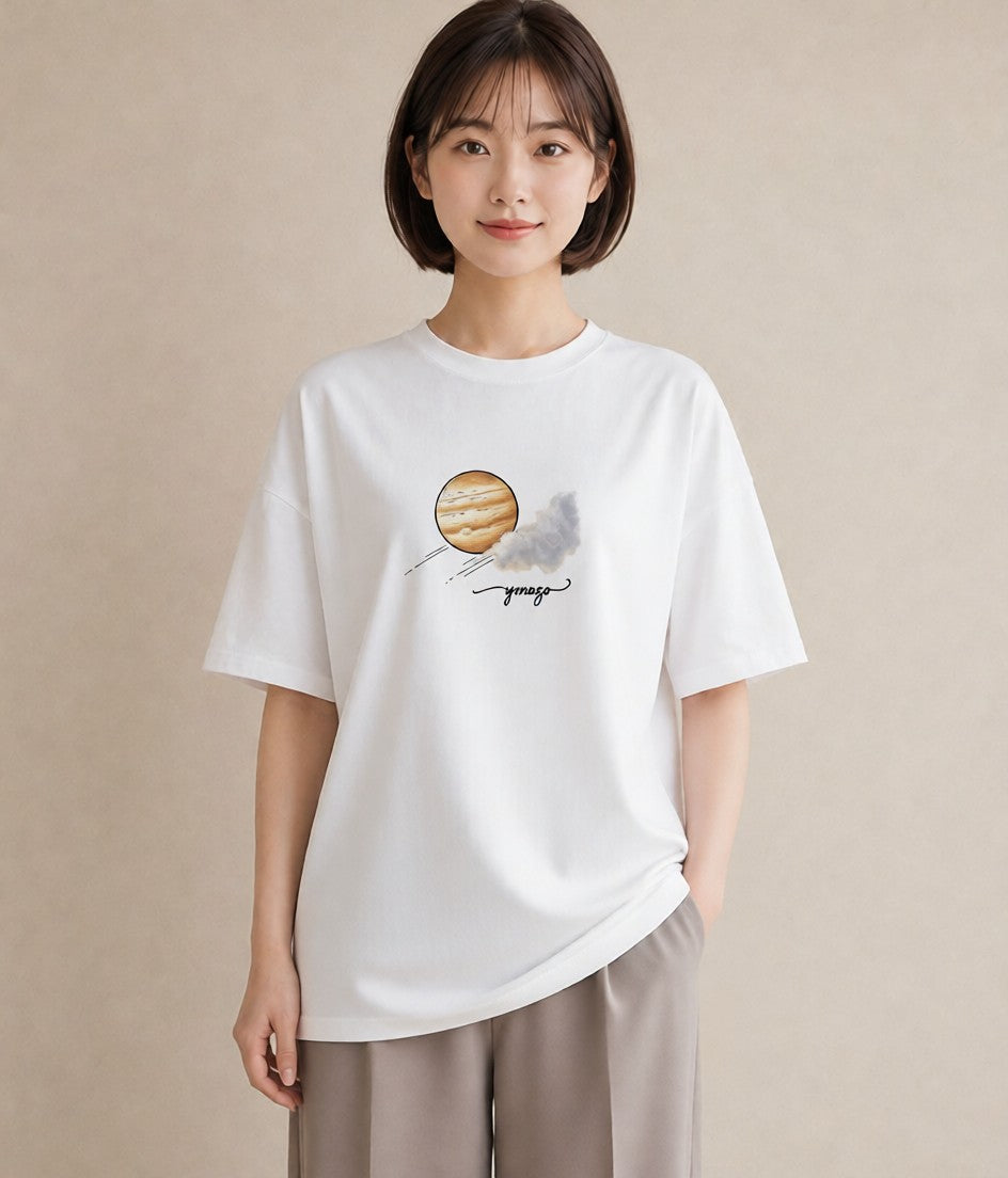 グラフィックTシャツ レディース プラネット 星空 宇宙 イラスト 線画 女性向けギフト 散歩 白T