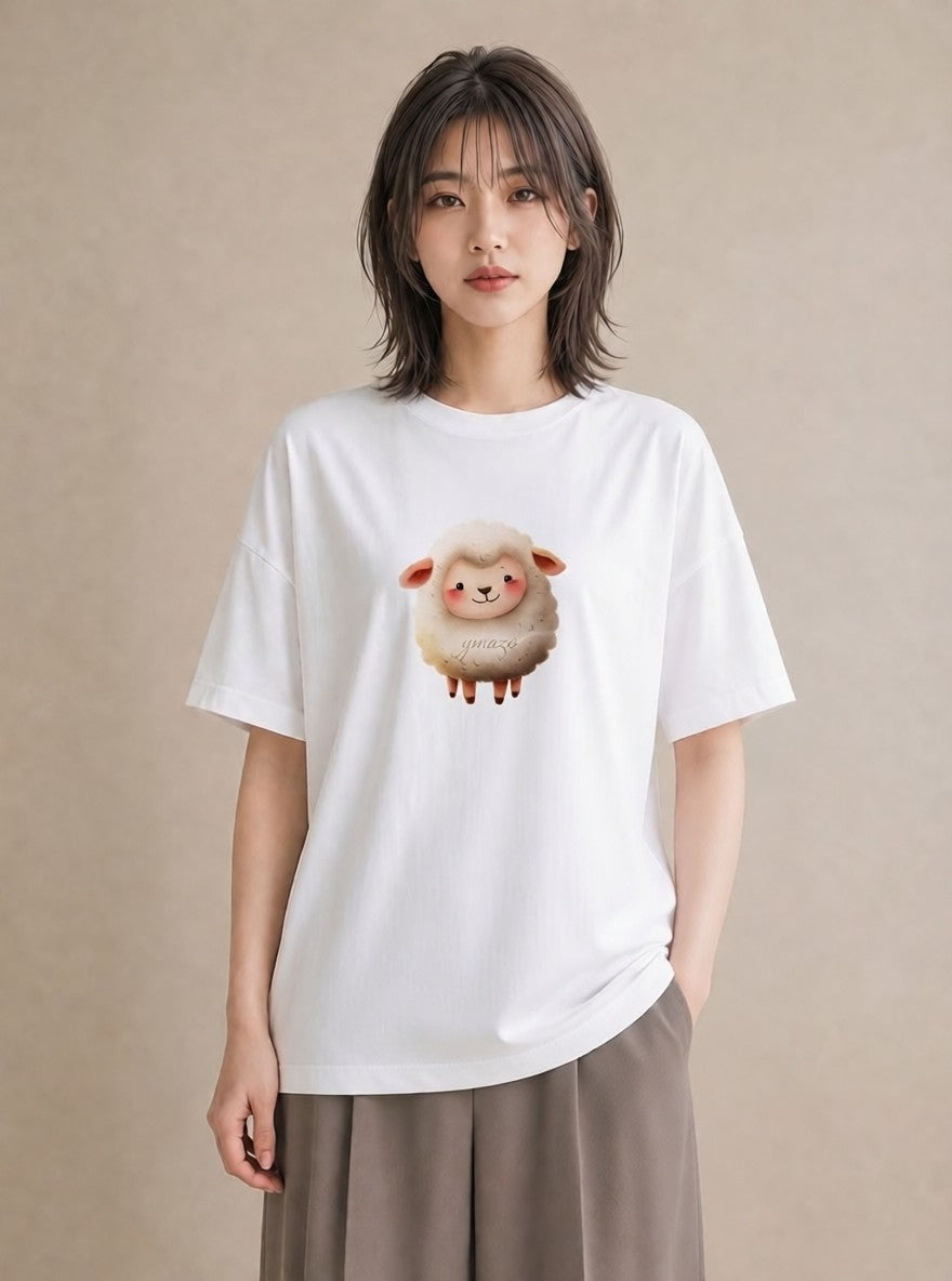 グラフィックTシャツ レディース アルパカ 動物 アニマル イラスト 個性的 ミセス 春コーデ 白T