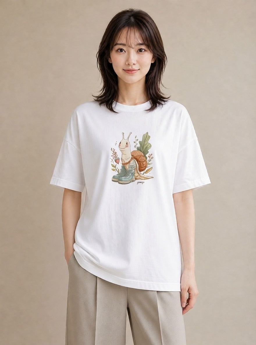 プリントTシャツ レディース かたつむり 昆虫 虫 イラスト ヴィンテージ風 綿100 デート 白T