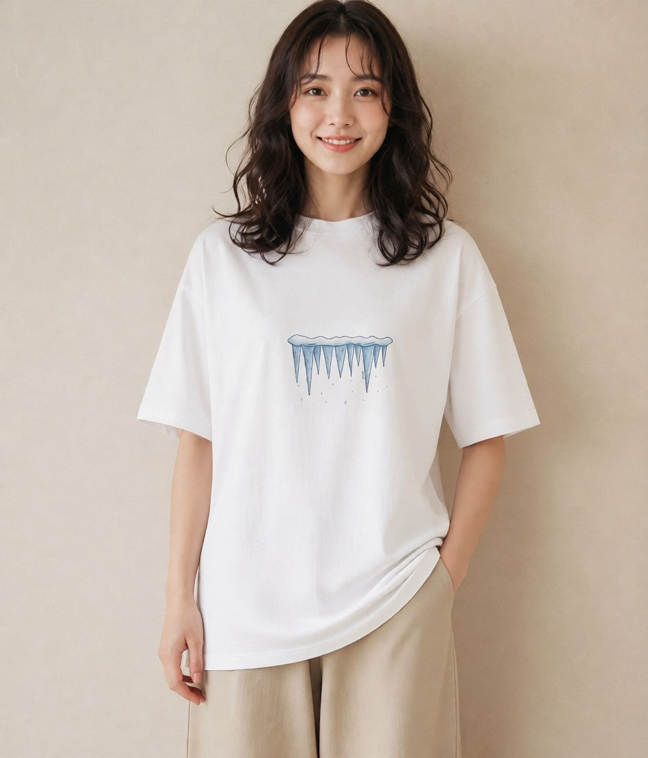 半袖Tシャツ レディース 雪 星空 宇宙 イラスト 可愛い 女性 旅行用 白T
