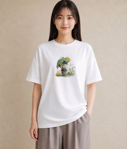 Tシャツ レディース 傘 水たまり 雨 ナチュラル アンティーク イラスト ラフ ホワイトデー 春服 白T