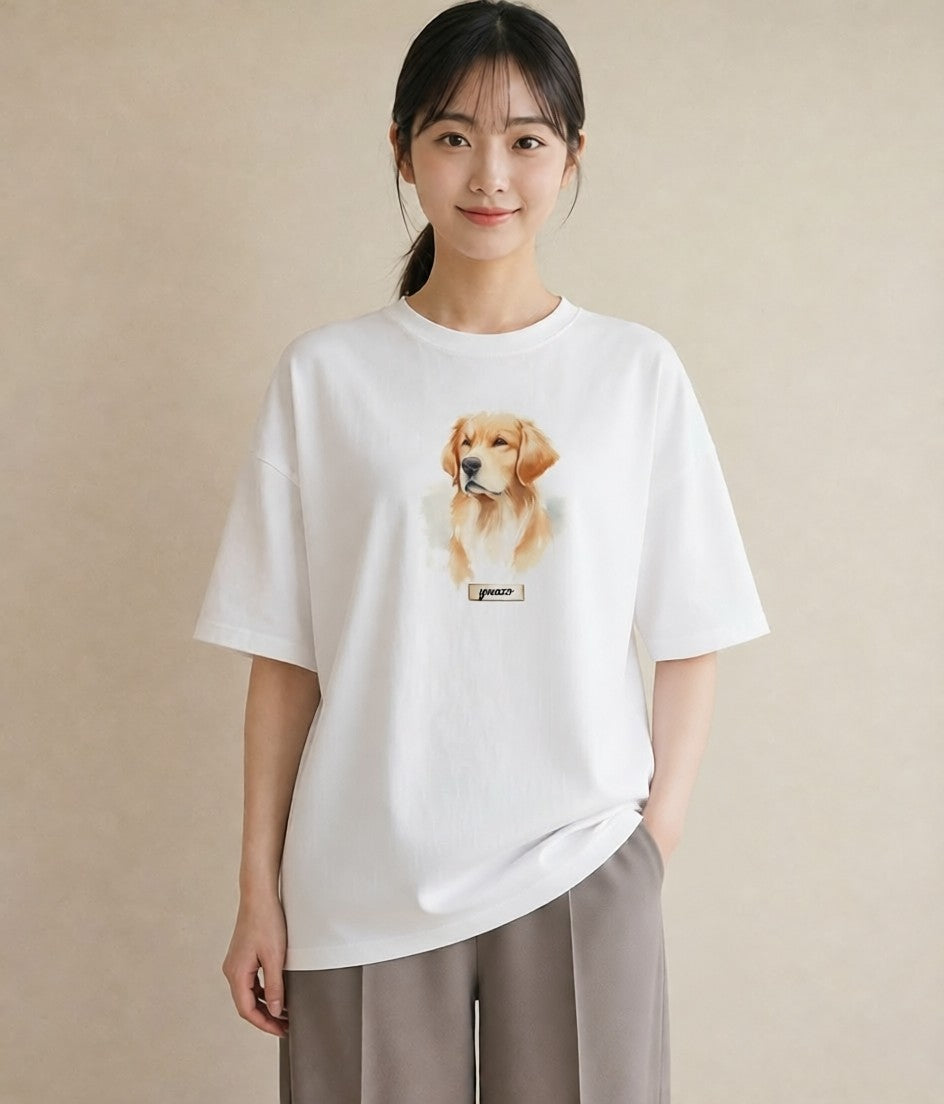 グラフィックTシャツ レディース ゴールデンレトリバー ゴールデン 犬 いぬ イラスト 旅行コーデ 女性 旅行用 白T