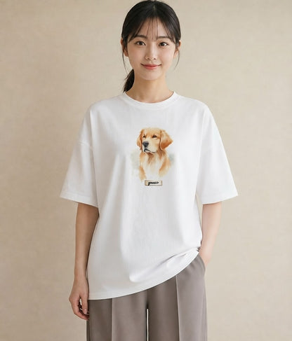 グラフィックTシャツ レディース ゴールデンレトリバー ゴールデン 犬 いぬ イラスト 旅行コーデ 女性 旅行用 白T
