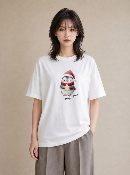 グラフィックTシャツ レディース ペンギン ぺんぎん 動物 アニマル イラスト こなれ感 通学 誕生日プレゼント 白T