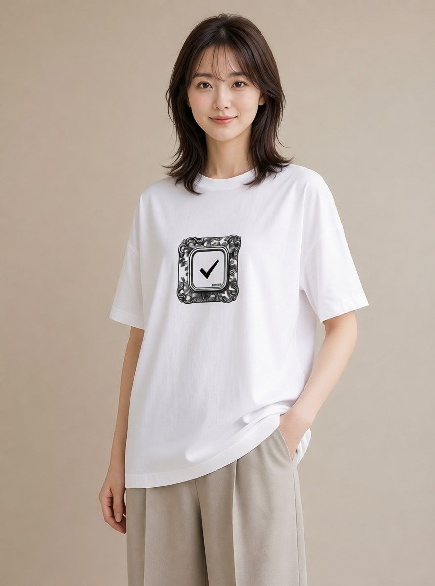プリントTシャツ レディース 手鏡 アンティーク レトロ ナチュラル イラスト お洒落 通勤 在宅 白T