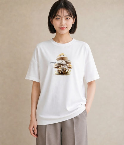 プリントTシャツ レディース きのこ 植物 ボタニカル イラスト シンプル レイヤード 友達ギフト 白T