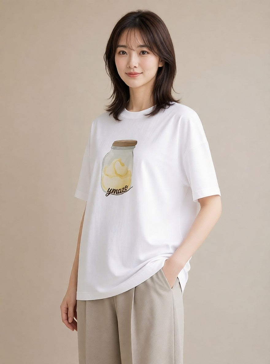 グラフィックTシャツ レディース 食パン 食べ物 フード イラスト こなれ感 夏コーデ 通学 白T