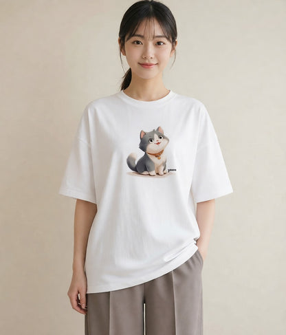 プリントTシャツ レディース ブリティッシュショートヘア 猫 ねこ イラスト レトロ クリスマス 旅行 白T