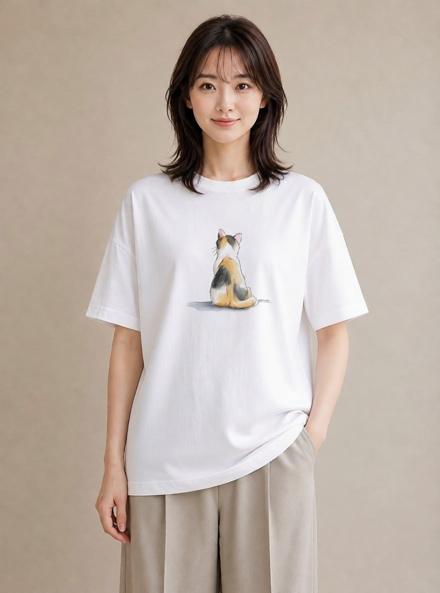 デザインTシャツ レディース サバトラ 猫 ねこ イラスト ゆるコーデ カフェ巡り 女子会 白T