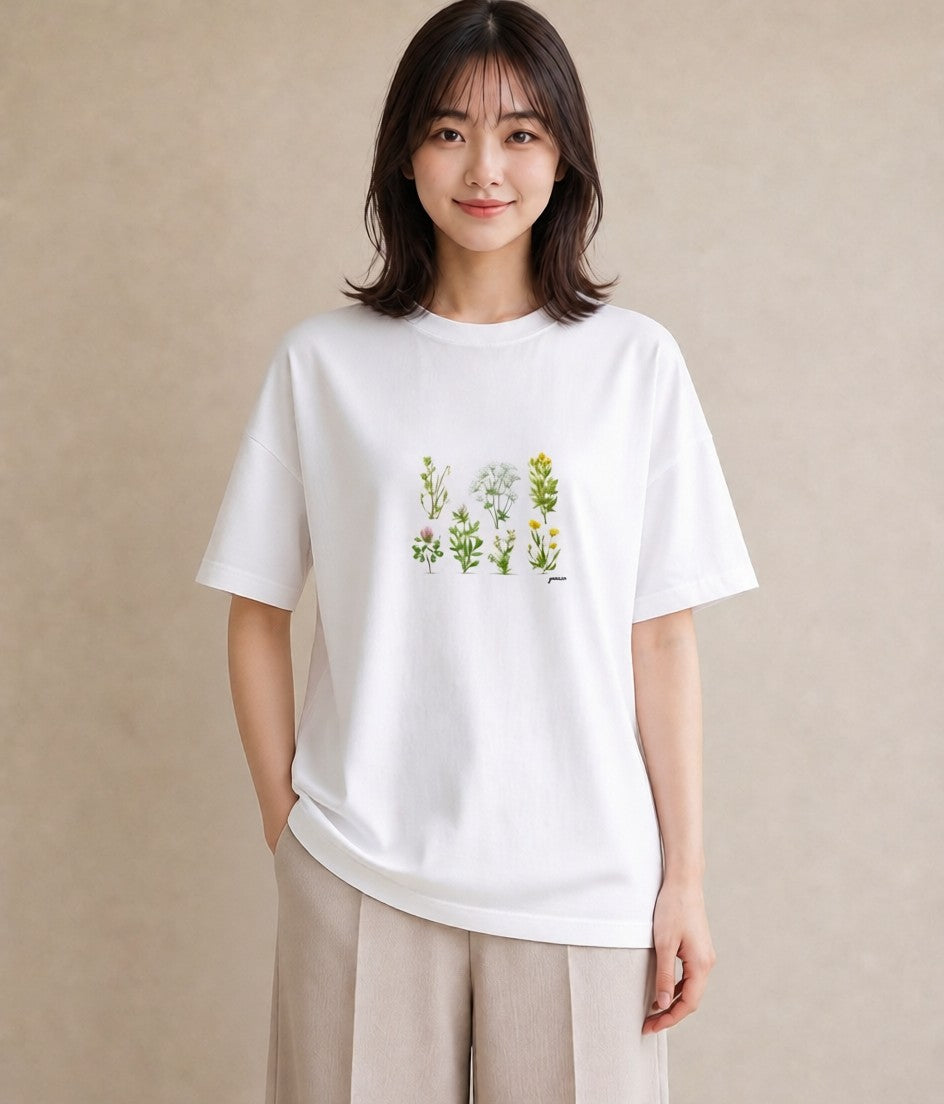 デザインTシャツ レディース ハーブ 植物 ボタニカル イラスト 可愛い 春服 ミセス 白T