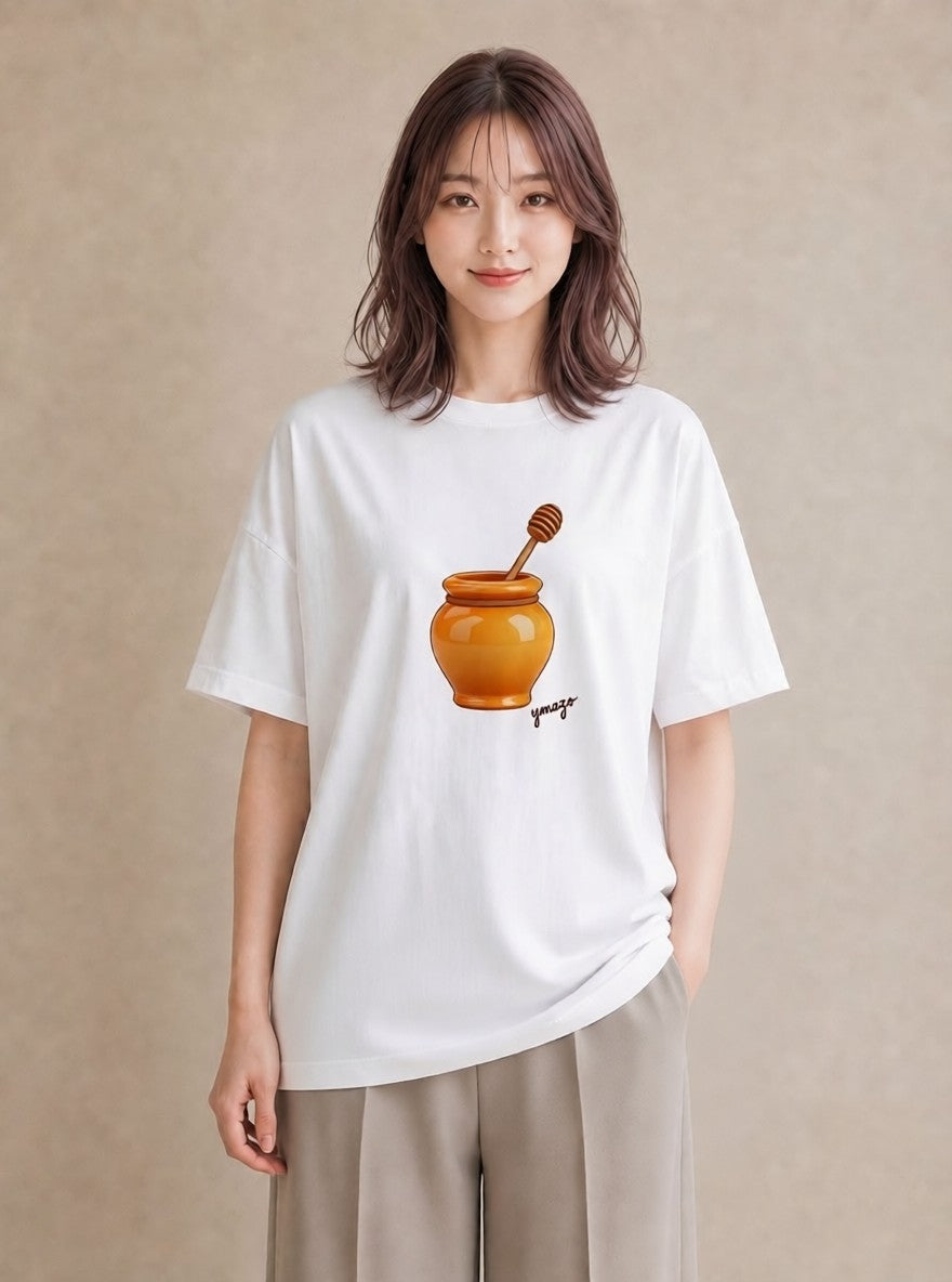 グラフィックTシャツ レディース はちみつ 食べ物 フード イラスト ユニーク デイリーウェア 休日 白T